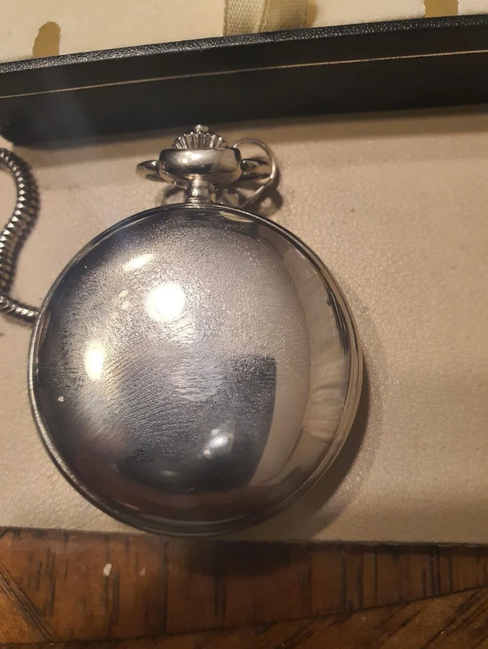 10/$20 Silver/Black Skull Embossed Quartz Pocket Watch w/Chain